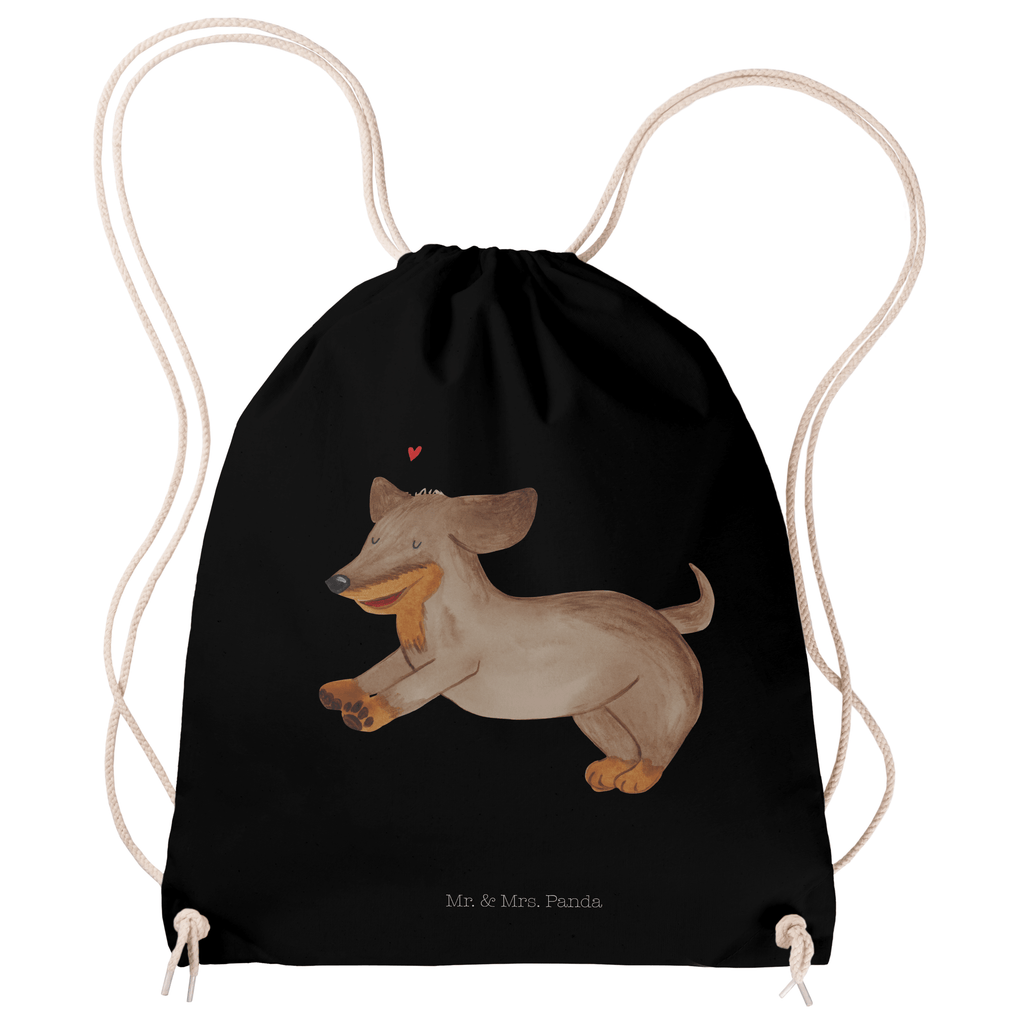 Sportbeutel Hund Dackel fröhlich Turnbeutel, Beutel, Sporttasche, Tasche, Stoffbeutel, Hund, Hundemotiv, Haustier, Hunderasse, Tierliebhaber, Hundebesitzer, Sprüche, Hunde, Dackel, Dachshund, happy dog