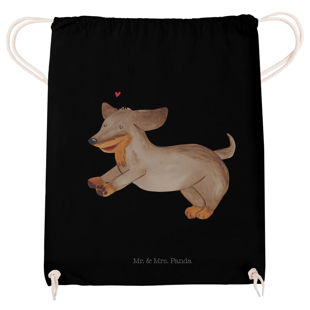 Sportbeutel Hund Dackel fröhlich Turnbeutel, Beutel, Sporttasche, Tasche, Stoffbeutel, Hund, Hundemotiv, Haustier, Hunderasse, Tierliebhaber, Hundebesitzer, Sprüche, Hunde, Dackel, Dachshund, happy dog
