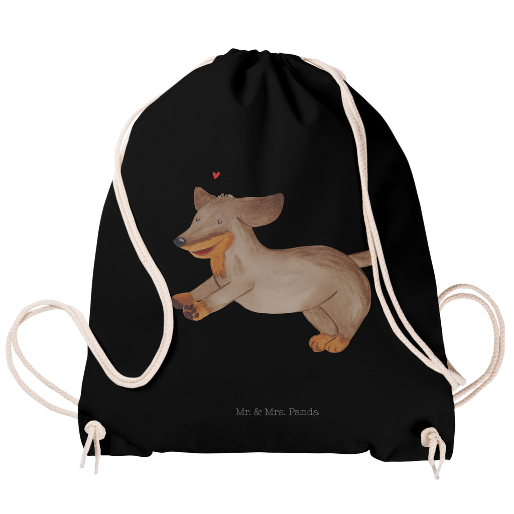 Sportbeutel Hund Dackel fröhlich Turnbeutel, Beutel, Sporttasche, Tasche, Stoffbeutel, Hund, Hundemotiv, Haustier, Hunderasse, Tierliebhaber, Hundebesitzer, Sprüche, Hunde, Dackel, Dachshund, happy dog