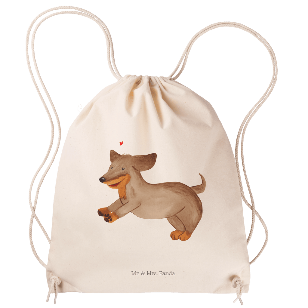 Sportbeutel Hund Dackel fröhlich Turnbeutel, Beutel, Sporttasche, Tasche, Stoffbeutel, Hund, Hundemotiv, Haustier, Hunderasse, Tierliebhaber, Hundebesitzer, Sprüche, Hunde, Dackel, Dachshund, happy dog