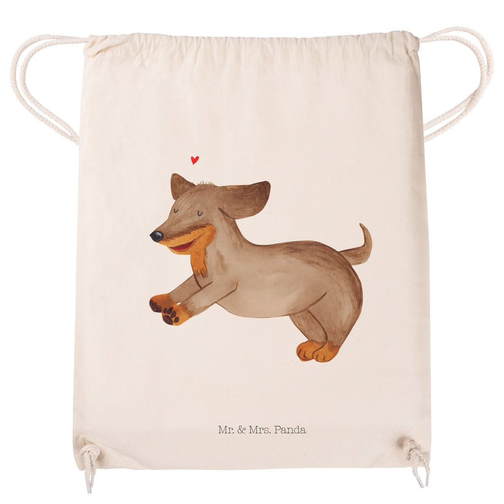 Sportbeutel Hund Dackel fröhlich Turnbeutel, Beutel, Sporttasche, Tasche, Stoffbeutel, Hund, Hundemotiv, Haustier, Hunderasse, Tierliebhaber, Hundebesitzer, Sprüche, Hunde, Dackel, Dachshund, happy dog