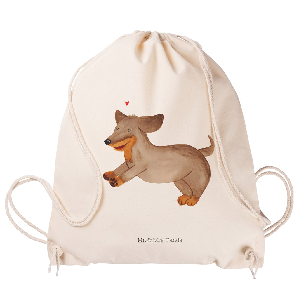 Sportbeutel Hund Dackel fröhlich Turnbeutel, Beutel, Sporttasche, Tasche, Stoffbeutel, Hund, Hundemotiv, Haustier, Hunderasse, Tierliebhaber, Hundebesitzer, Sprüche, Hunde, Dackel, Dachshund, happy dog