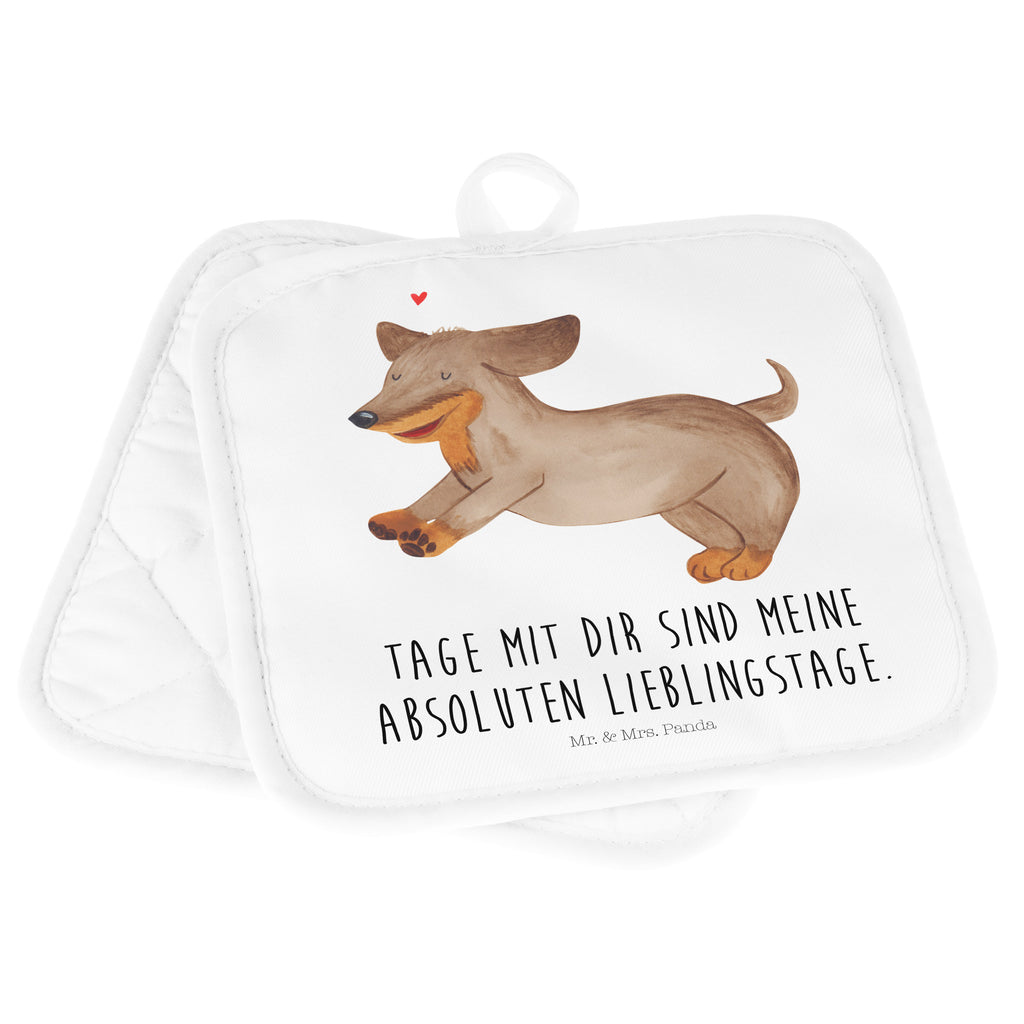 2er Set Topflappen  Hund Dackel fröhlich Topflappen, Topfuntersetzer, Ofenhandschuh, Topflappen Set, Topflappen lustig, Topflappen mit Spruch, Hund, Hundemotiv, Haustier, Hunderasse, Tierliebhaber, Hundebesitzer, Sprüche, Hunde, Dackel, Dachshund, happy dog