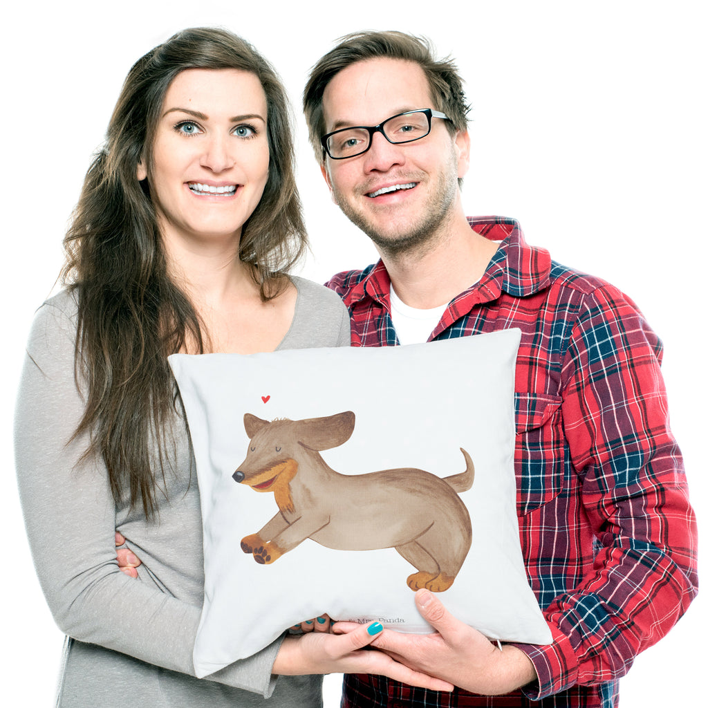 40x40 Kissen Hund Dackel fröhlich Kissenhülle, Kopfkissen, Sofakissen, Dekokissen, Motivkissen, Hund, Hundemotiv, Haustier, Hunderasse, Tierliebhaber, Hundebesitzer, Sprüche, Hunde, Dackel, Dachshund, happy dog