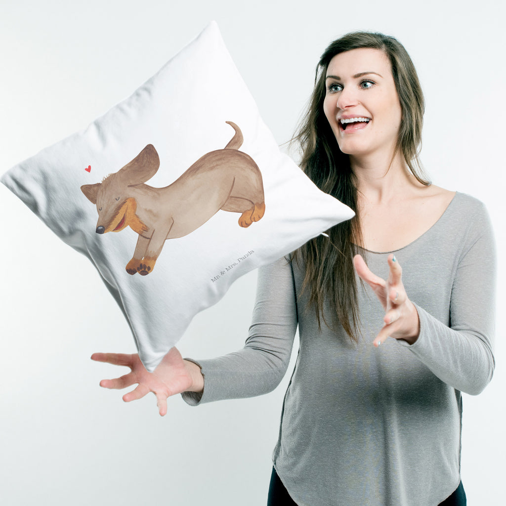 40x40 Kissen Hund Dackel fröhlich Kissenhülle, Kopfkissen, Sofakissen, Dekokissen, Motivkissen, Hund, Hundemotiv, Haustier, Hunderasse, Tierliebhaber, Hundebesitzer, Sprüche, Hunde, Dackel, Dachshund, happy dog