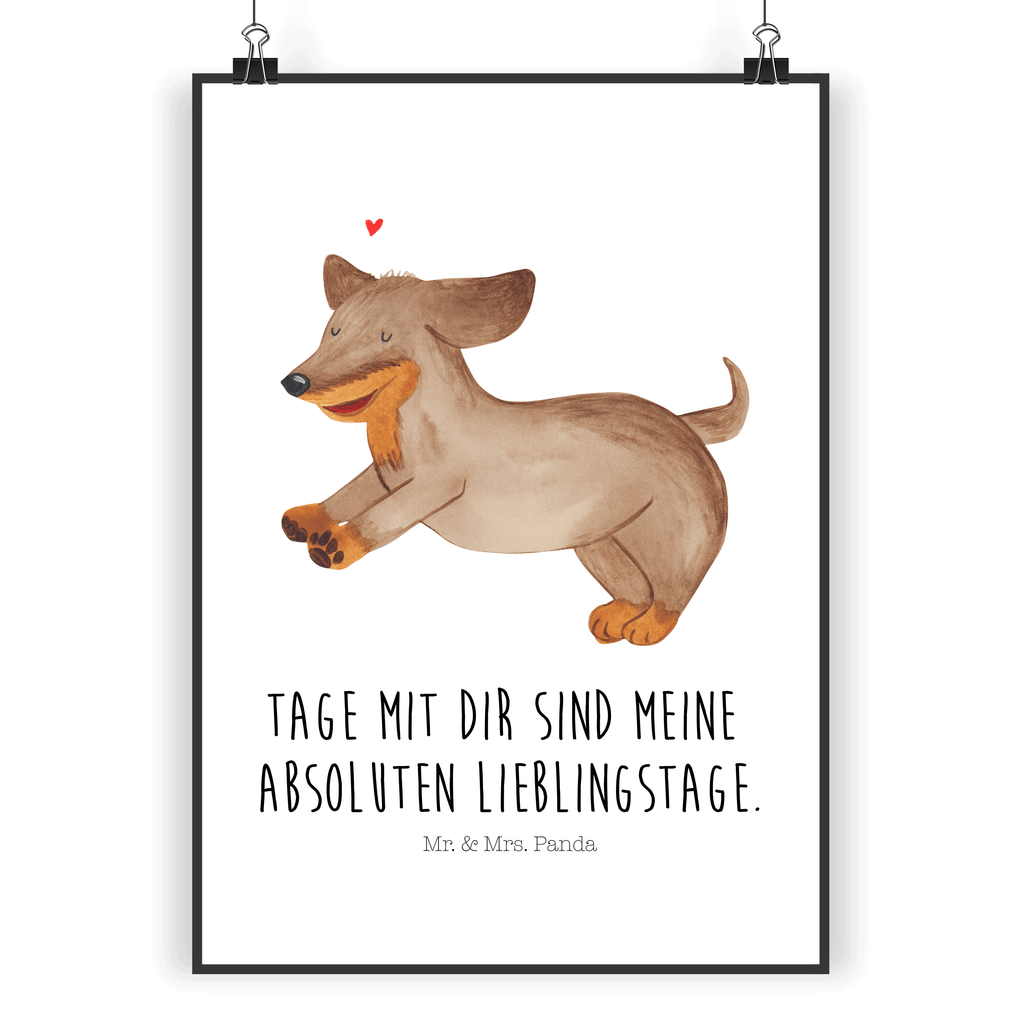 Poster Hund Dackel fröhlich Poster, Wandposter, Bild, Wanddeko, Küchenposter, Kinderposter, Wanddeko Bild, Raumdekoration, Wanddekoration, Handgemaltes Poster, Mr. & Mrs. Panda Poster, Designposter, Kunstdruck, Posterdruck, Hund, Hundemotiv, Haustier, Hunderasse, Tierliebhaber, Hundebesitzer, Sprüche, Hunde, Dackel, Dachshund, happy dog