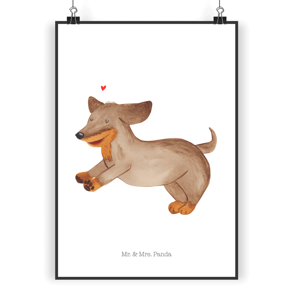 Poster Hund Dackel fröhlich Poster, Wandposter, Bild, Wanddeko, Küchenposter, Kinderposter, Wanddeko Bild, Raumdekoration, Wanddekoration, Handgemaltes Poster, Mr. & Mrs. Panda Poster, Designposter, Kunstdruck, Posterdruck, Hund, Hundemotiv, Haustier, Hunderasse, Tierliebhaber, Hundebesitzer, Sprüche, Hunde, Dackel, Dachshund, happy dog