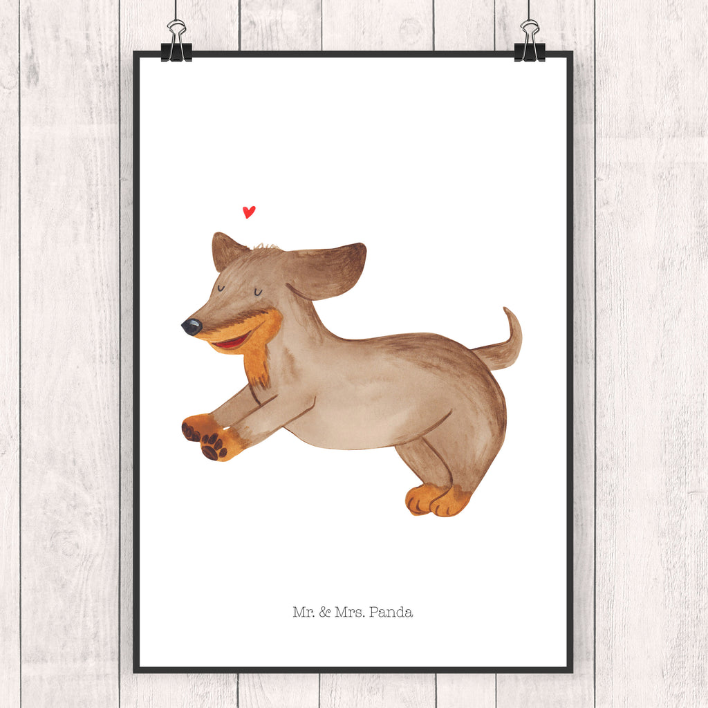 Poster Hund Dackel fröhlich Poster, Wandposter, Bild, Wanddeko, Küchenposter, Kinderposter, Wanddeko Bild, Raumdekoration, Wanddekoration, Handgemaltes Poster, Mr. & Mrs. Panda Poster, Designposter, Kunstdruck, Posterdruck, Hund, Hundemotiv, Haustier, Hunderasse, Tierliebhaber, Hundebesitzer, Sprüche, Hunde, Dackel, Dachshund, happy dog