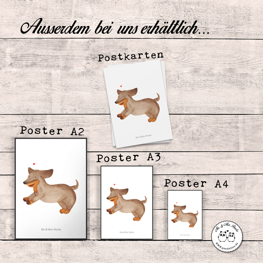 Poster Hund Dackel fröhlich Poster, Wandposter, Bild, Wanddeko, Küchenposter, Kinderposter, Wanddeko Bild, Raumdekoration, Wanddekoration, Handgemaltes Poster, Mr. & Mrs. Panda Poster, Designposter, Kunstdruck, Posterdruck, Hund, Hundemotiv, Haustier, Hunderasse, Tierliebhaber, Hundebesitzer, Sprüche, Hunde, Dackel, Dachshund, happy dog