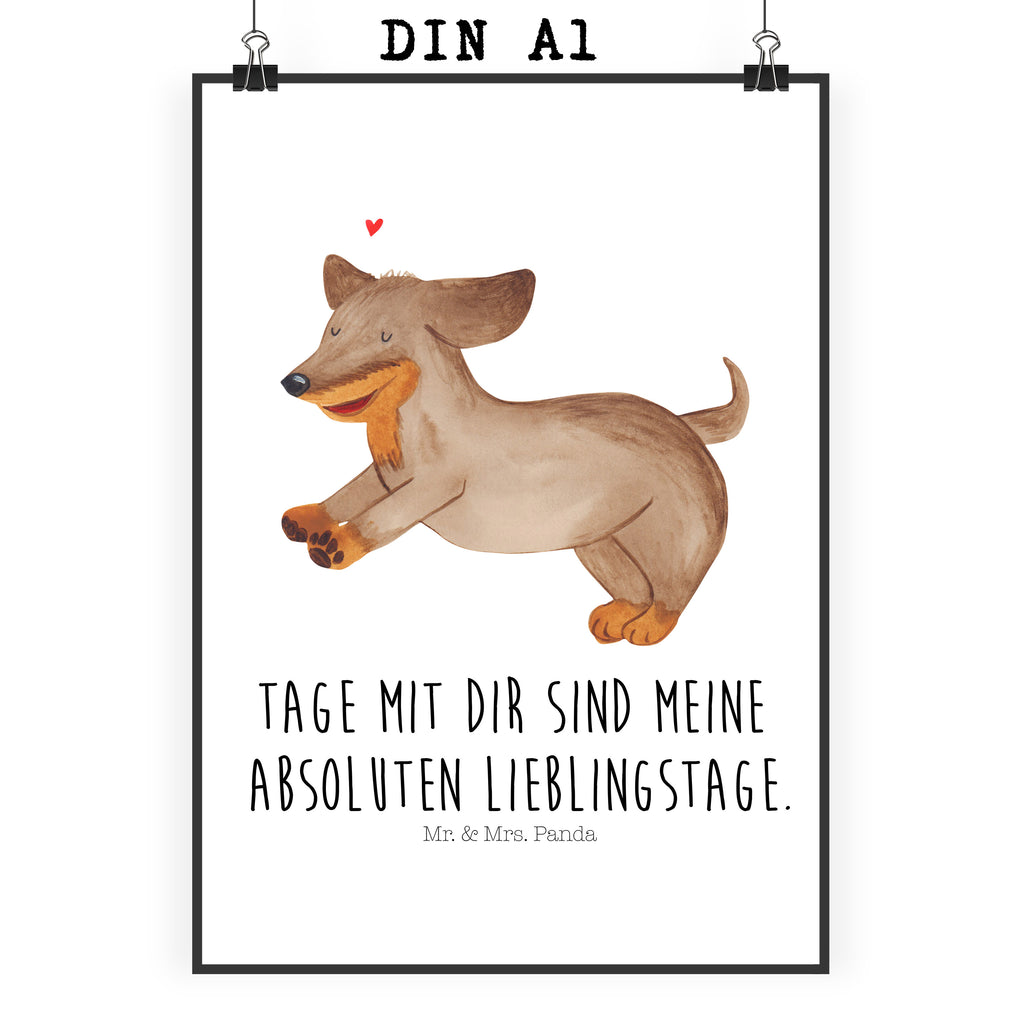 Poster Hund Dackel fröhlich Poster, Wandposter, Bild, Wanddeko, Küchenposter, Kinderposter, Wanddeko Bild, Raumdekoration, Wanddekoration, Handgemaltes Poster, Mr. & Mrs. Panda Poster, Designposter, Kunstdruck, Posterdruck, Hund, Hundemotiv, Haustier, Hunderasse, Tierliebhaber, Hundebesitzer, Sprüche, Hunde, Dackel, Dachshund, happy dog