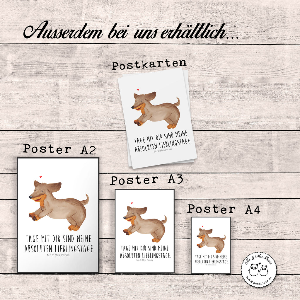 Poster Hund Dackel fröhlich Poster, Wandposter, Bild, Wanddeko, Küchenposter, Kinderposter, Wanddeko Bild, Raumdekoration, Wanddekoration, Handgemaltes Poster, Mr. & Mrs. Panda Poster, Designposter, Kunstdruck, Posterdruck, Hund, Hundemotiv, Haustier, Hunderasse, Tierliebhaber, Hundebesitzer, Sprüche, Hunde, Dackel, Dachshund, happy dog
