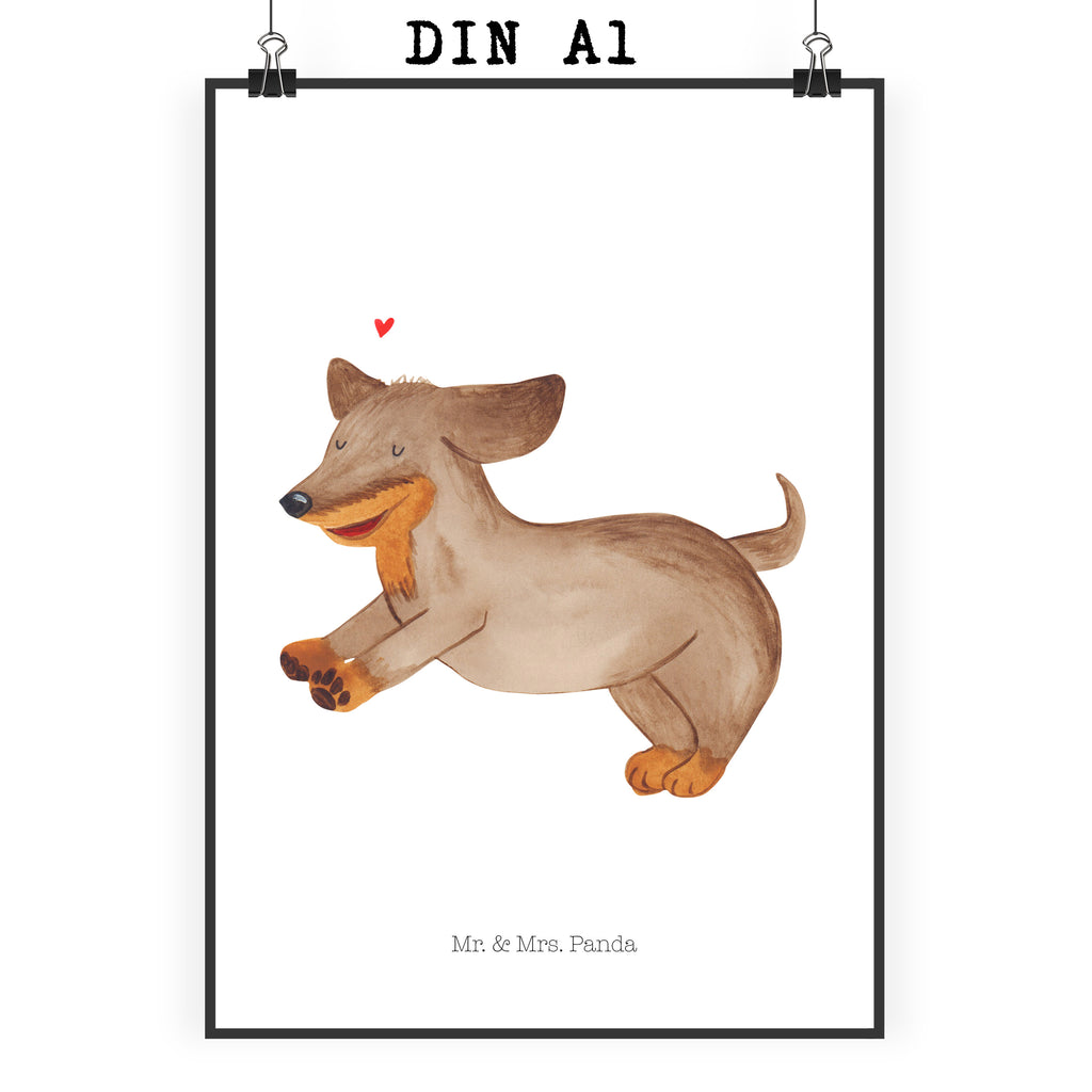 Poster Hund Dackel fröhlich Poster, Wandposter, Bild, Wanddeko, Küchenposter, Kinderposter, Wanddeko Bild, Raumdekoration, Wanddekoration, Handgemaltes Poster, Mr. & Mrs. Panda Poster, Designposter, Kunstdruck, Posterdruck, Hund, Hundemotiv, Haustier, Hunderasse, Tierliebhaber, Hundebesitzer, Sprüche, Hunde, Dackel, Dachshund, happy dog