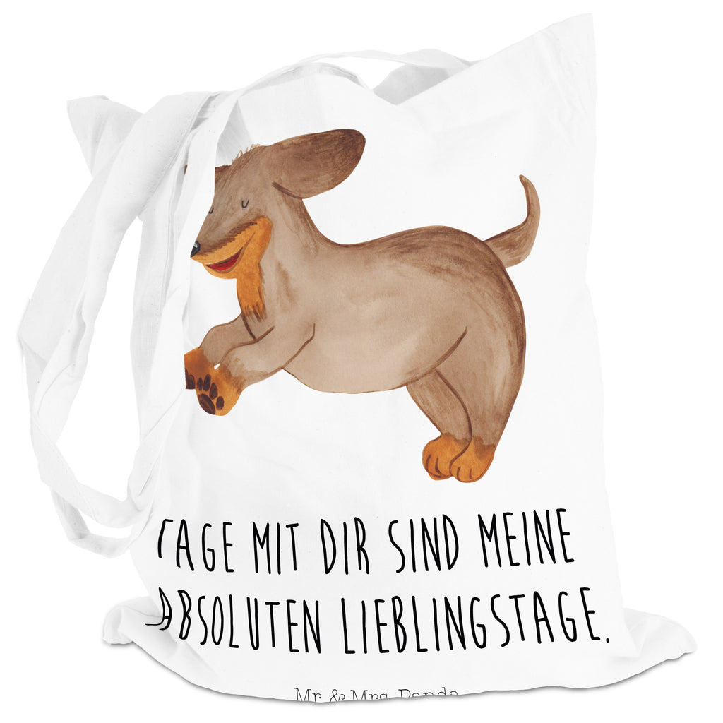 Tragetasche Hund Dackel fröhlich Beuteltasche, Beutel, Einkaufstasche, Jutebeutel, Stoffbeutel, Hund, Hundemotiv, Haustier, Hunderasse, Tierliebhaber, Hundebesitzer, Sprüche, Hunde, Dackel, Dachshund, happy dog