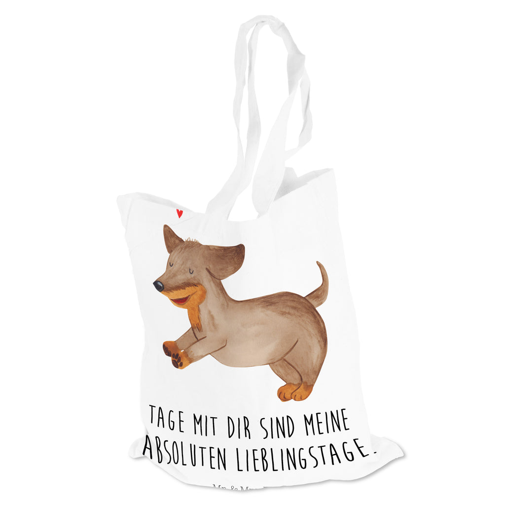 Tragetasche Hund Dackel fröhlich Beuteltasche, Beutel, Einkaufstasche, Jutebeutel, Stoffbeutel, Hund, Hundemotiv, Haustier, Hunderasse, Tierliebhaber, Hundebesitzer, Sprüche, Hunde, Dackel, Dachshund, happy dog