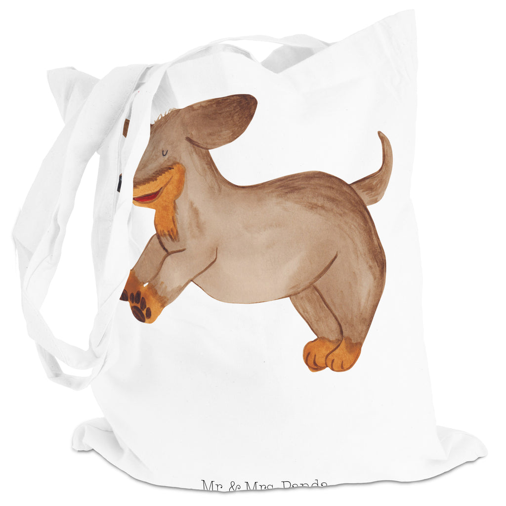 Tragetasche Hund Dackel fröhlich Beuteltasche, Beutel, Einkaufstasche, Jutebeutel, Stoffbeutel, Hund, Hundemotiv, Haustier, Hunderasse, Tierliebhaber, Hundebesitzer, Sprüche, Hunde, Dackel, Dachshund, happy dog