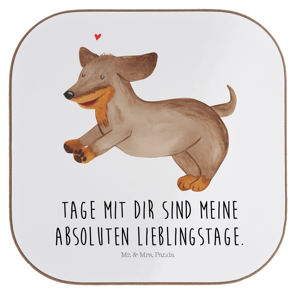 Quadratische Untersetzer Hund Dackel fröhlich Bierdeckel, Glasuntersetzer, Untersetzer Gläser, Getränkeuntersetzer, Hund, Hundemotiv, Haustier, Hunderasse, Tierliebhaber, Hundebesitzer, Sprüche, Hunde, Dackel, Dachshund, happy dog