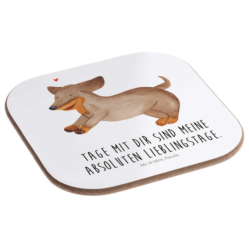Quadratische Untersetzer Hund Dackel fröhlich Bierdeckel, Glasuntersetzer, Untersetzer Gläser, Getränkeuntersetzer, Hund, Hundemotiv, Haustier, Hunderasse, Tierliebhaber, Hundebesitzer, Sprüche, Hunde, Dackel, Dachshund, happy dog