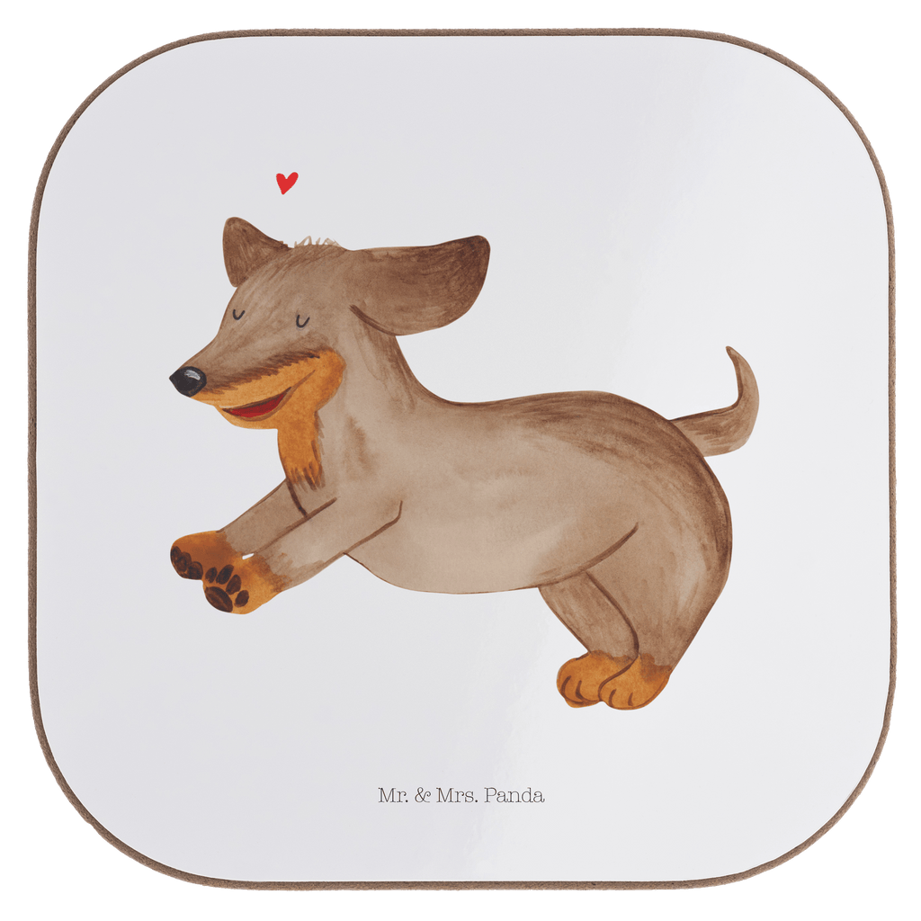 Quadratische Untersetzer Hund Dackel fröhlich Bierdeckel, Glasuntersetzer, Untersetzer Gläser, Getränkeuntersetzer, Hund, Hundemotiv, Haustier, Hunderasse, Tierliebhaber, Hundebesitzer, Sprüche, Hunde, Dackel, Dachshund, happy dog