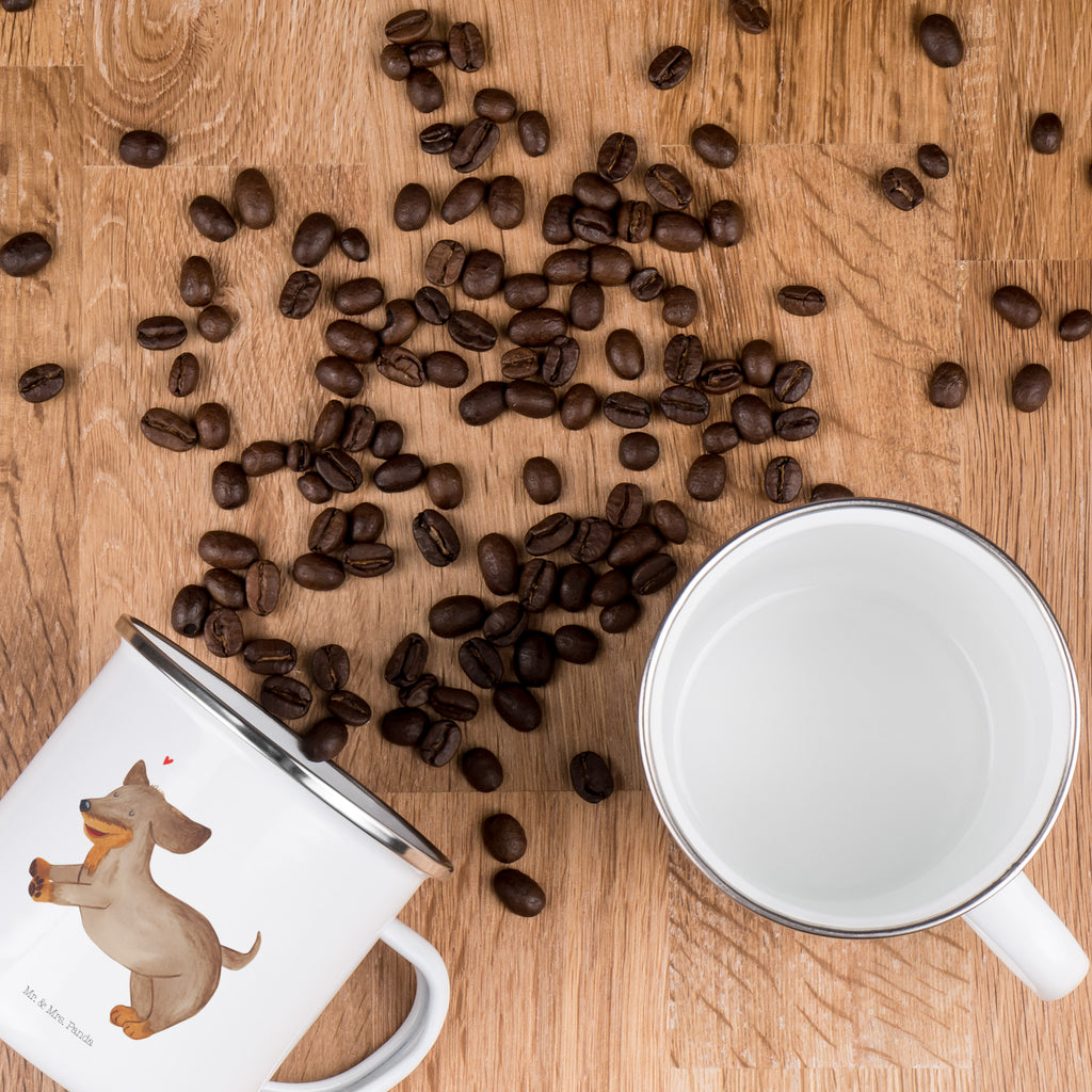 Camping Emaille Tasse Hund Dackel fröhlich Campingtasse, Trinkbecher, Metalltasse, Outdoor Tasse, Emaille Trinkbecher, Blechtasse Outdoor, Emaille Campingbecher, Edelstahl Trinkbecher, Metalltasse für Camping, Kaffee Blechtasse, Camping Tasse Metall, Hund, Hundemotiv, Haustier, Hunderasse, Tierliebhaber, Hundebesitzer, Sprüche, Hunde, Dackel, Dachshund, happy dog