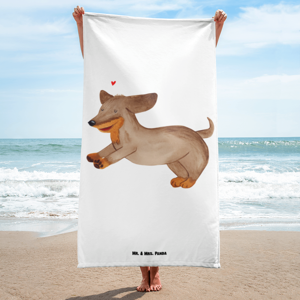 XL Badehandtuch Hund Dackel fröhlich Handtuch, Badetuch, Duschtuch, Strandtuch, Saunatuch, Hund, Hundemotiv, Haustier, Hunderasse, Tierliebhaber, Hundebesitzer, Sprüche, Hunde, Dackel, Dachshund, happy dog