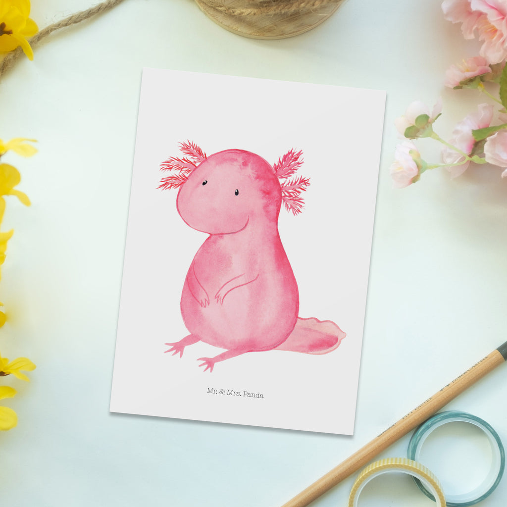 Postkarte Axolotl Geschenkkarte, Grußkarte, Karte, Einladung, Ansichtskarte, Geburtstagskarte, Einladungskarte, Axolotl, Molch, Axolot, vergnügt, fröhlich, zufrieden, Lebensstil, Weisheit, Lebensweisheit, Liebe, Freundin