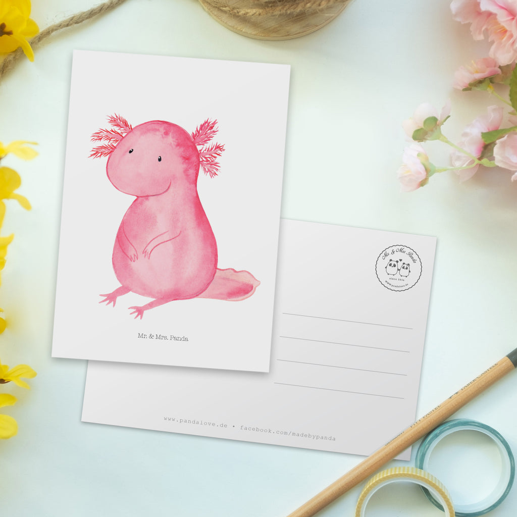 Postkarte Axolotl Geschenkkarte, Grußkarte, Karte, Einladung, Ansichtskarte, Geburtstagskarte, Einladungskarte, Axolotl, Molch, Axolot, vergnügt, fröhlich, zufrieden, Lebensstil, Weisheit, Lebensweisheit, Liebe, Freundin