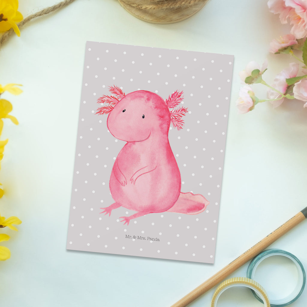 Postkarte Axolotl Geschenkkarte, Grußkarte, Karte, Einladung, Ansichtskarte, Geburtstagskarte, Einladungskarte, Axolotl, Molch, Axolot, vergnügt, fröhlich, zufrieden, Lebensstil, Weisheit, Lebensweisheit, Liebe, Freundin