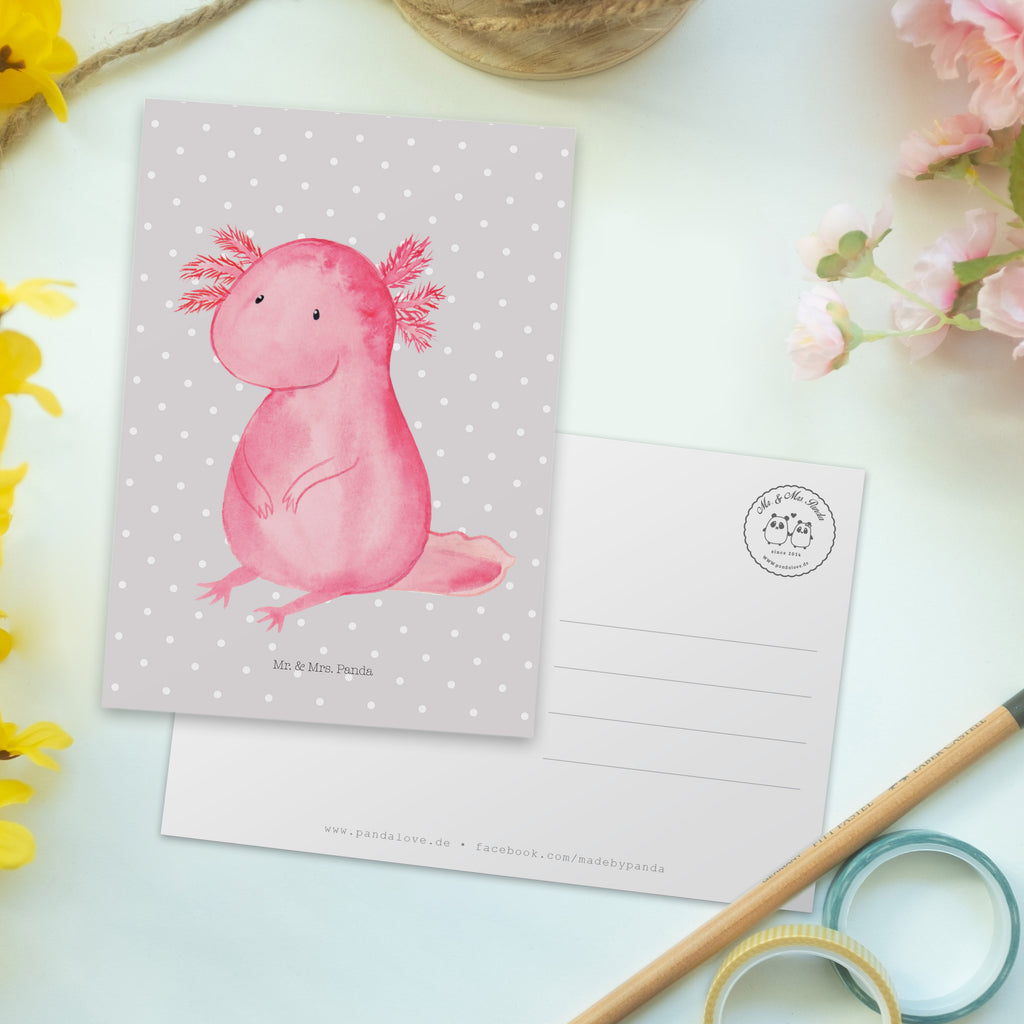 Postkarte Axolotl Geschenkkarte, Grußkarte, Karte, Einladung, Ansichtskarte, Geburtstagskarte, Einladungskarte, Axolotl, Molch, Axolot, vergnügt, fröhlich, zufrieden, Lebensstil, Weisheit, Lebensweisheit, Liebe, Freundin