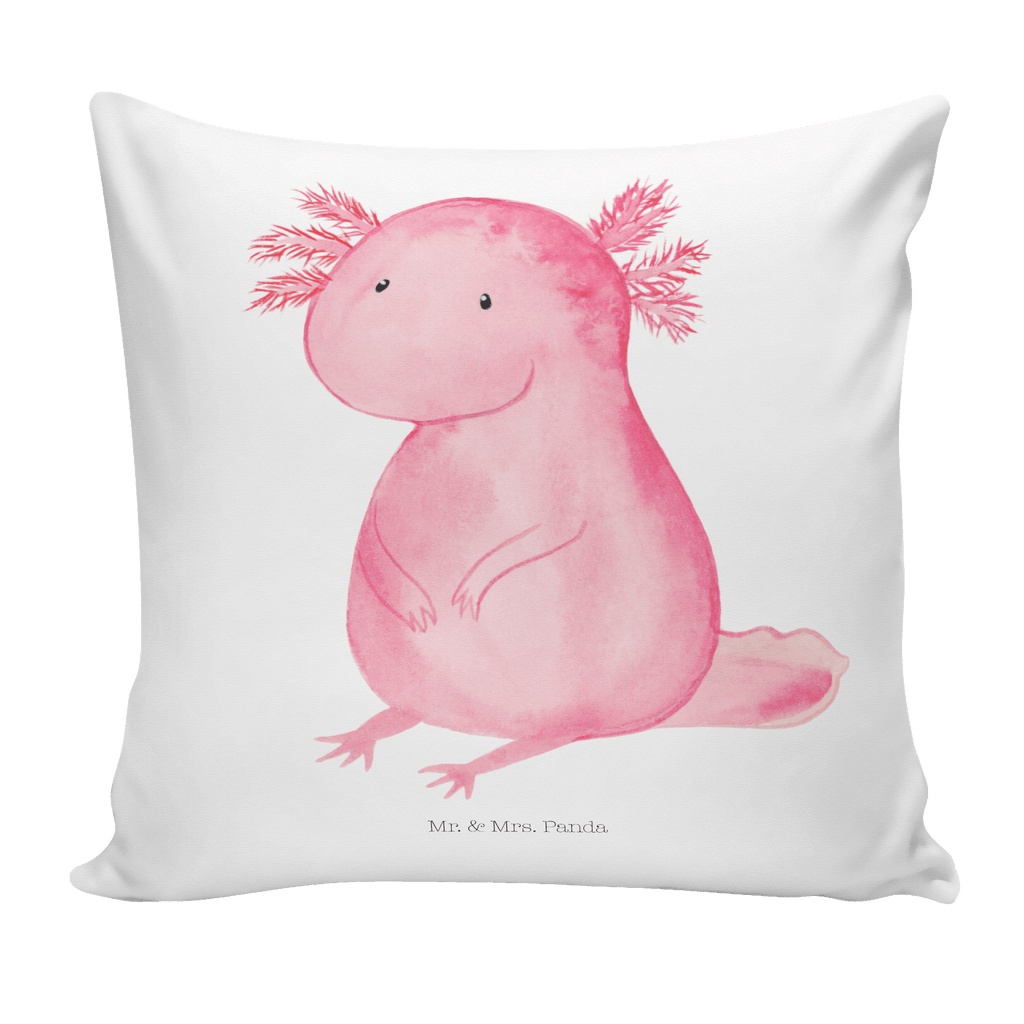40x40 Kissen Axolotl Kissenhülle, Kopfkissen, Sofakissen, Dekokissen, Motivkissen, Axolotl, Molch, Axolot, vergnügt, fröhlich, zufrieden, Lebensstil, Weisheit, Lebensweisheit, Liebe, Freundin