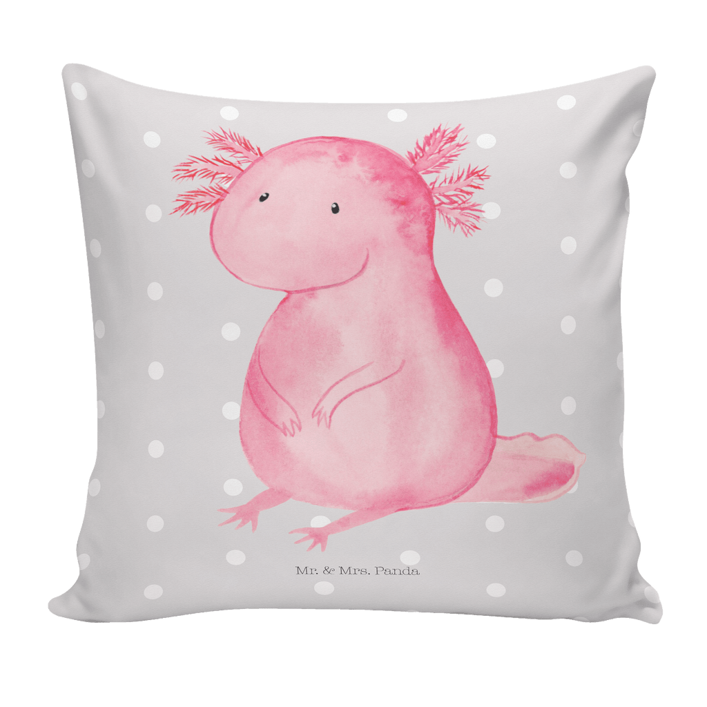 40x40 Kissen Axolotl Kissenhülle, Kopfkissen, Sofakissen, Dekokissen, Motivkissen, Axolotl, Molch, Axolot, vergnügt, fröhlich, zufrieden, Lebensstil, Weisheit, Lebensweisheit, Liebe, Freundin