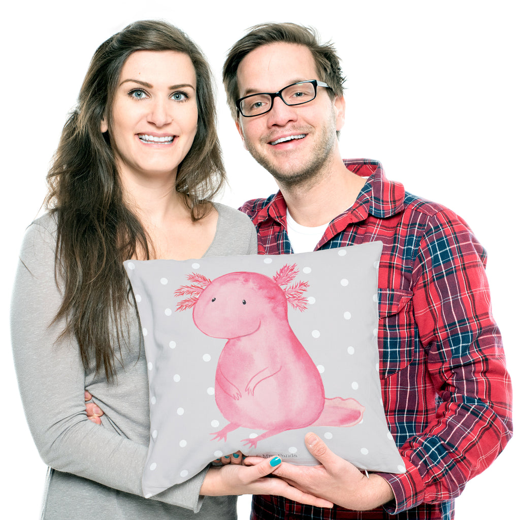 40x40 Kissen Axolotl Kissenhülle, Kopfkissen, Sofakissen, Dekokissen, Motivkissen, Axolotl, Molch, Axolot, vergnügt, fröhlich, zufrieden, Lebensstil, Weisheit, Lebensweisheit, Liebe, Freundin