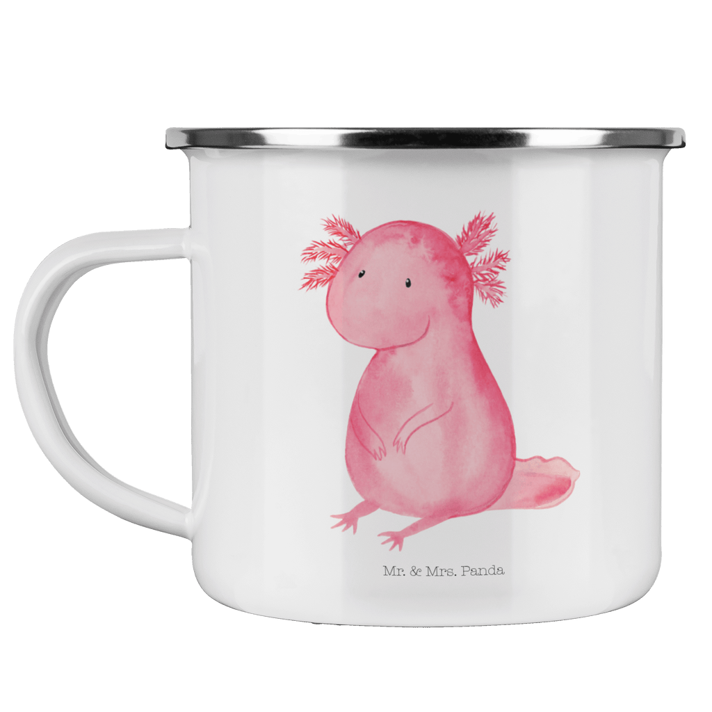 Camping Emaille Tasse Axolotl Campingtasse, Trinkbecher, Metalltasse, Outdoor Tasse, Emaille Trinkbecher, Blechtasse Outdoor, Emaille Campingbecher, Edelstahl Trinkbecher, Metalltasse für Camping, Kaffee Blechtasse, Camping Tasse Metall, Axolotl, Molch, Axolot, vergnügt, fröhlich, zufrieden, Lebensstil, Weisheit, Lebensweisheit, Liebe, Freundin