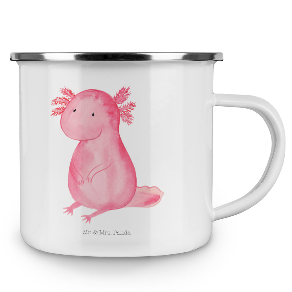 Camping Emaille Tasse Axolotl Campingtasse, Trinkbecher, Metalltasse, Outdoor Tasse, Emaille Trinkbecher, Blechtasse Outdoor, Emaille Campingbecher, Edelstahl Trinkbecher, Metalltasse für Camping, Kaffee Blechtasse, Camping Tasse Metall, Axolotl, Molch, Axolot, vergnügt, fröhlich, zufrieden, Lebensstil, Weisheit, Lebensweisheit, Liebe, Freundin
