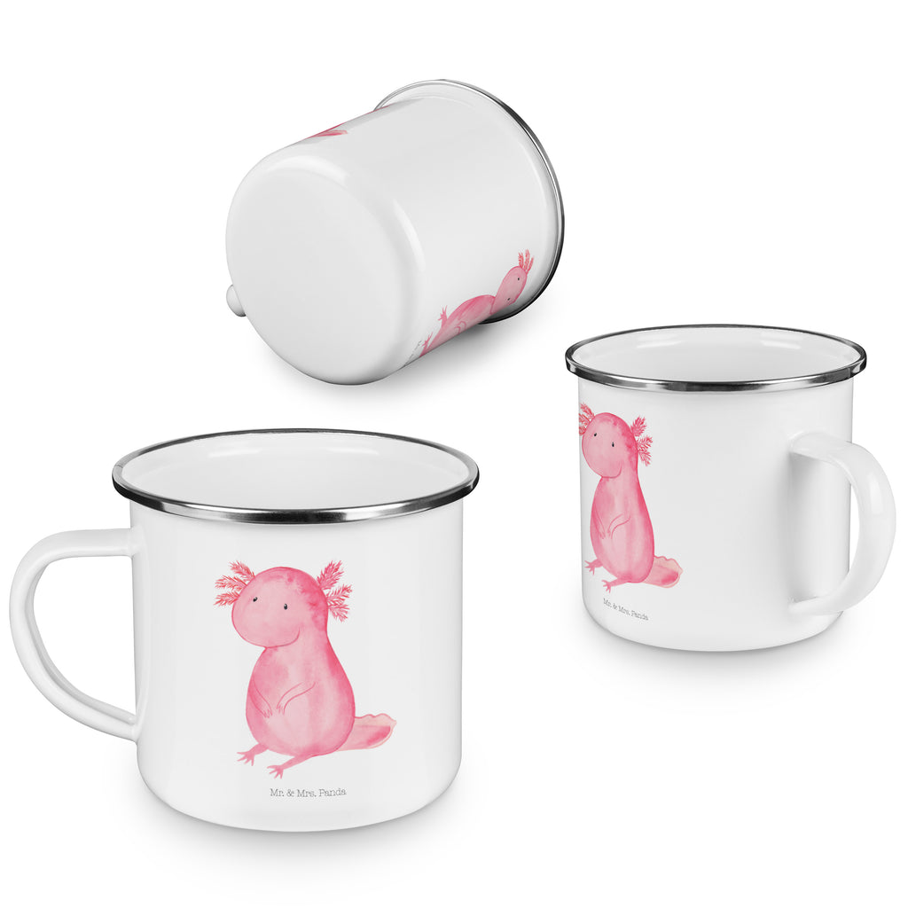 Camping Emaille Tasse Axolotl Campingtasse, Trinkbecher, Metalltasse, Outdoor Tasse, Emaille Trinkbecher, Blechtasse Outdoor, Emaille Campingbecher, Edelstahl Trinkbecher, Metalltasse für Camping, Kaffee Blechtasse, Camping Tasse Metall, Axolotl, Molch, Axolot, vergnügt, fröhlich, zufrieden, Lebensstil, Weisheit, Lebensweisheit, Liebe, Freundin