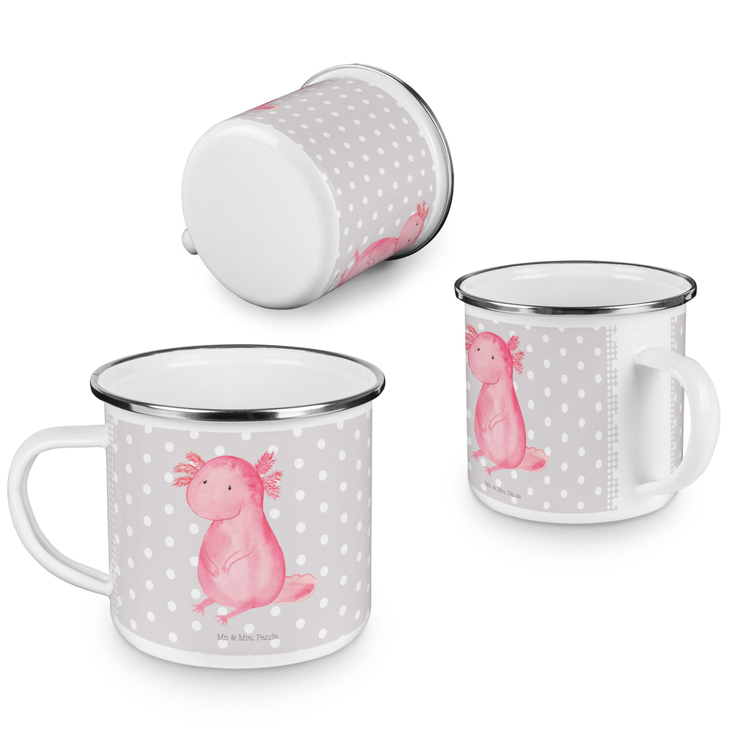 Camping Emaille Tasse Axolotl Campingtasse, Trinkbecher, Metalltasse, Outdoor Tasse, Emaille Trinkbecher, Blechtasse Outdoor, Emaille Campingbecher, Edelstahl Trinkbecher, Metalltasse für Camping, Kaffee Blechtasse, Camping Tasse Metall, Axolotl, Molch, Axolot, vergnügt, fröhlich, zufrieden, Lebensstil, Weisheit, Lebensweisheit, Liebe, Freundin