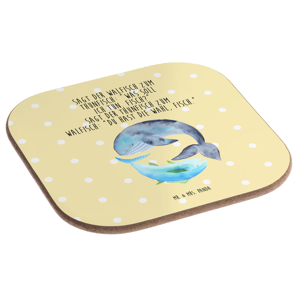 Quadratische Untersetzer Walfisch & Thunfisch Bierdeckel, Glasuntersetzer, Untersetzer Gläser, Getränkeuntersetzer, Tiermotive, Gute Laune, lustige Sprüche, Tiere, Wal, Wahl, Tunfisch, Wortwitz lustig, Spruch lustig, Flachwitz, Witz, Spruch des Tages, Flachwitz Geschenk