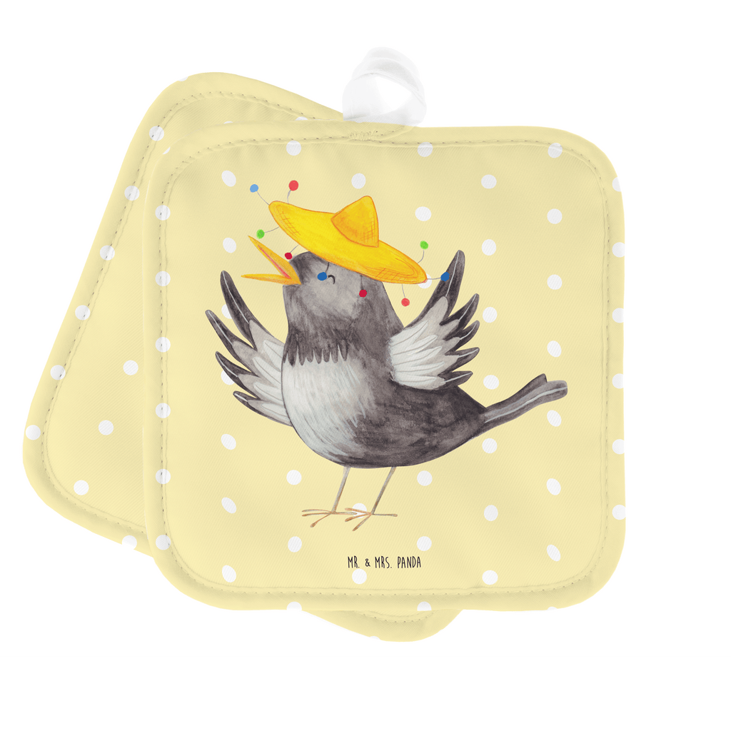 2er Set Topflappen  Rabe mit Sombrero Topflappen, Topfuntersetzer, Ofenhandschuh, Topflappen Set, Topflappen lustig, Topflappen mit Spruch, Tiermotive, Gute Laune, lustige Sprüche, Tiere, Rabe, Vogel, Vögel, Spruch positiv, fröhlich sein, glücklich sein, Glück Spruch, froh, Elster, Motivation
