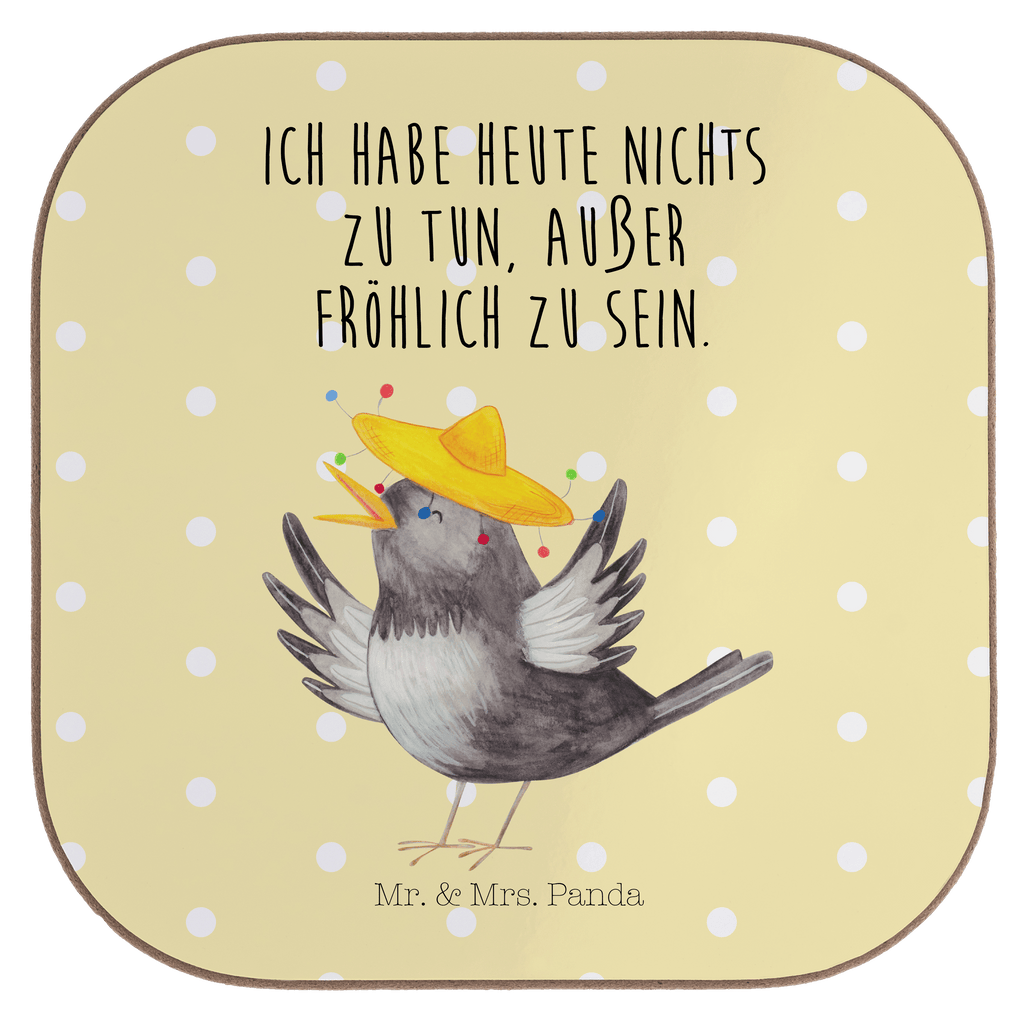 Quadratische Untersetzer Rabe mit Sombrero Bierdeckel, Glasuntersetzer, Untersetzer Gläser, Getränkeuntersetzer, Tiermotive, Gute Laune, lustige Sprüche, Tiere, Rabe, Vogel, Vögel, Spruch positiv, fröhlich sein, glücklich sein, Glück Spruch, froh, Elster, Motivation