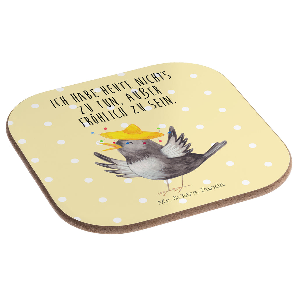 Quadratische Untersetzer Rabe mit Sombrero Bierdeckel, Glasuntersetzer, Untersetzer Gläser, Getränkeuntersetzer, Tiermotive, Gute Laune, lustige Sprüche, Tiere, Rabe, Vogel, Vögel, Spruch positiv, fröhlich sein, glücklich sein, Glück Spruch, froh, Elster, Motivation
