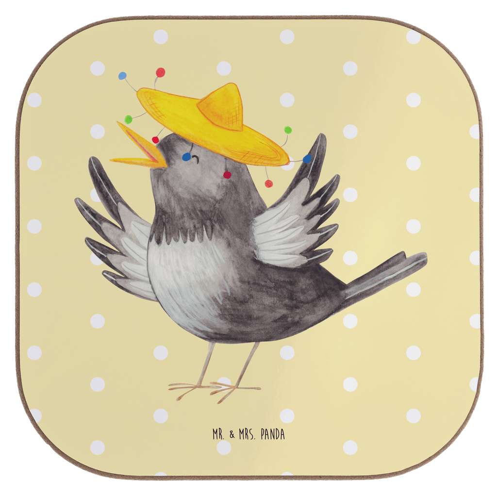 Quadratische Untersetzer Rabe mit Sombrero Bierdeckel, Glasuntersetzer, Untersetzer Gläser, Getränkeuntersetzer, Tiermotive, Gute Laune, lustige Sprüche, Tiere, Rabe, Vogel, Vögel, Spruch positiv, fröhlich sein, glücklich sein, Glück Spruch, froh, Elster, Motivation