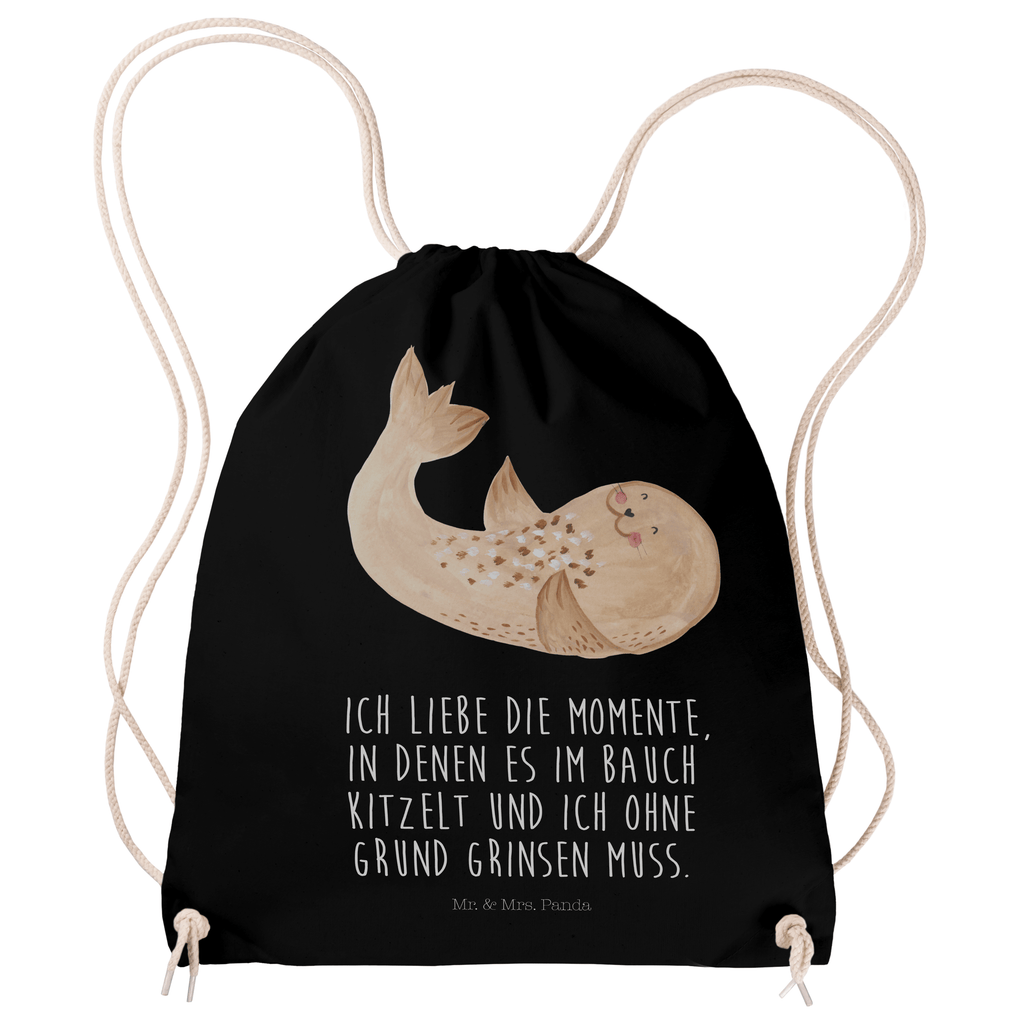 Sportbeutel Robbe liegend Turnbeutel, Beutel, Sporttasche, Tasche, Stoffbeutel, Tiermotive, Gute Laune, lustige Sprüche, Tiere, Robbe, Robben, Seehund, Strand, Meerestier, Ostsee, Nordsee, Lachen, Freude