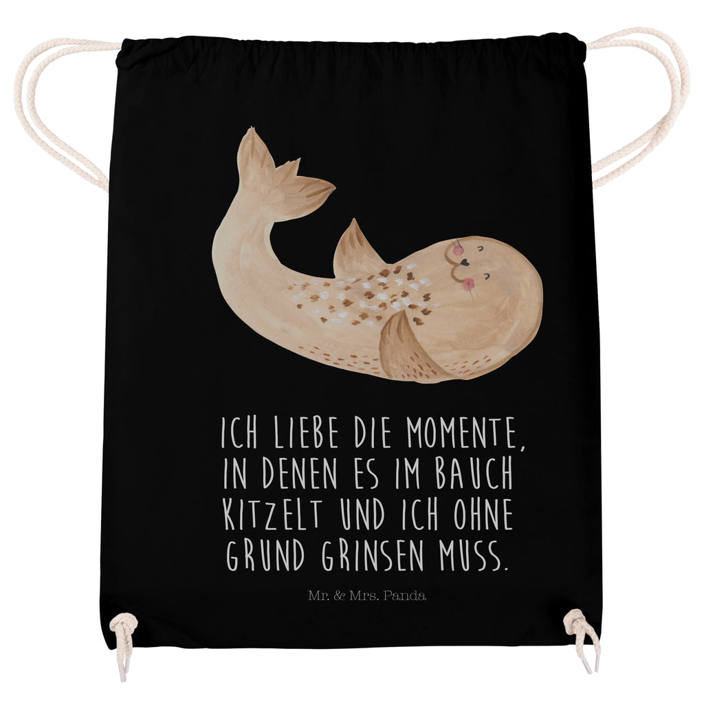 Sportbeutel Robbe liegend Turnbeutel, Beutel, Sporttasche, Tasche, Stoffbeutel, Tiermotive, Gute Laune, lustige Sprüche, Tiere, Robbe, Robben, Seehund, Strand, Meerestier, Ostsee, Nordsee, Lachen, Freude