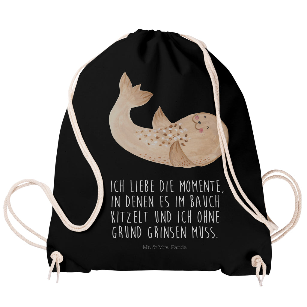 Sportbeutel Robbe liegend Turnbeutel, Beutel, Sporttasche, Tasche, Stoffbeutel, Tiermotive, Gute Laune, lustige Sprüche, Tiere, Robbe, Robben, Seehund, Strand, Meerestier, Ostsee, Nordsee, Lachen, Freude