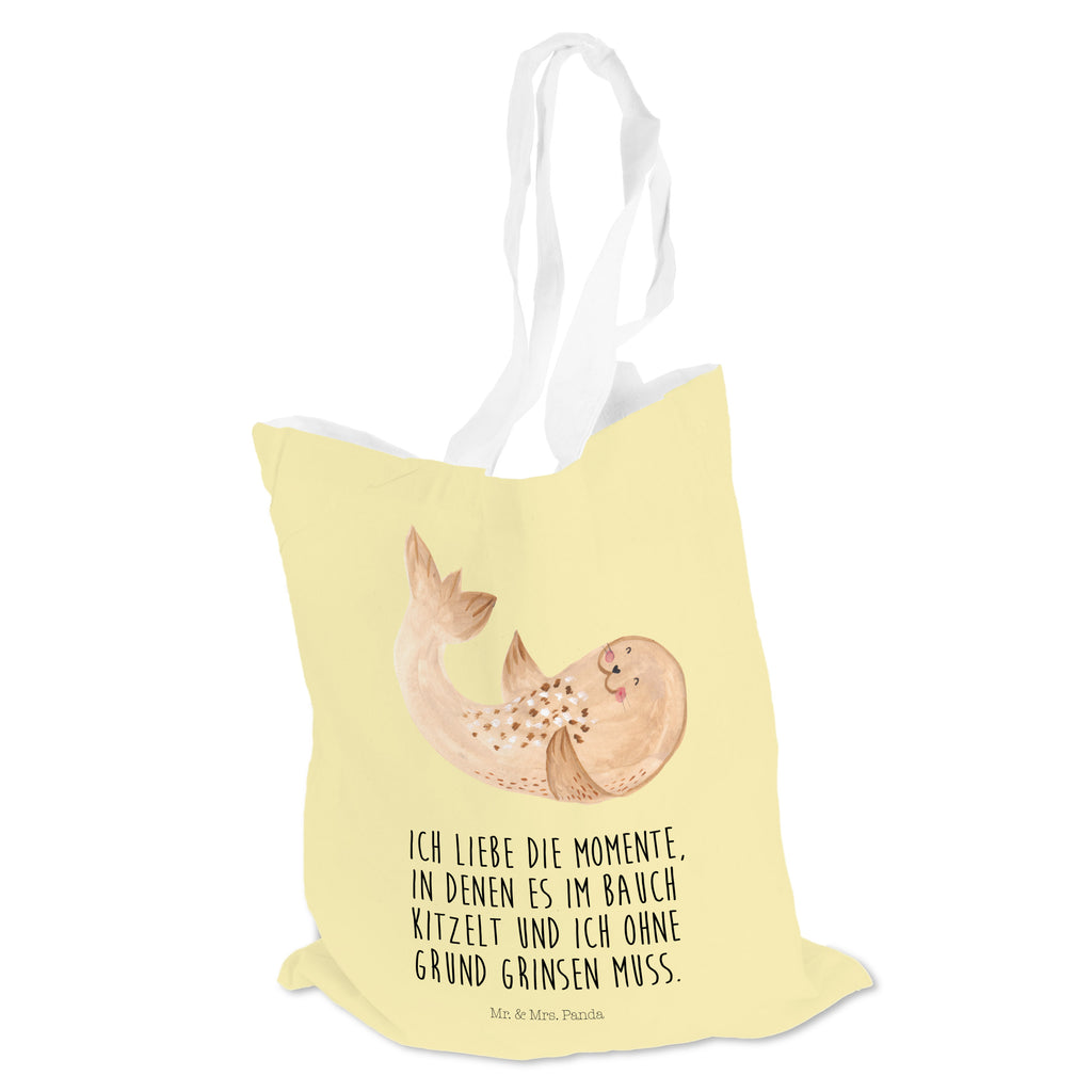 Tragetasche Robbe liegend Beuteltasche, Beutel, Einkaufstasche, Jutebeutel, Stoffbeutel, Tiermotive, Gute Laune, lustige Sprüche, Tiere, Robbe, Robben, Seehund, Strand, Meerestier, Ostsee, Nordsee, Lachen, Freude