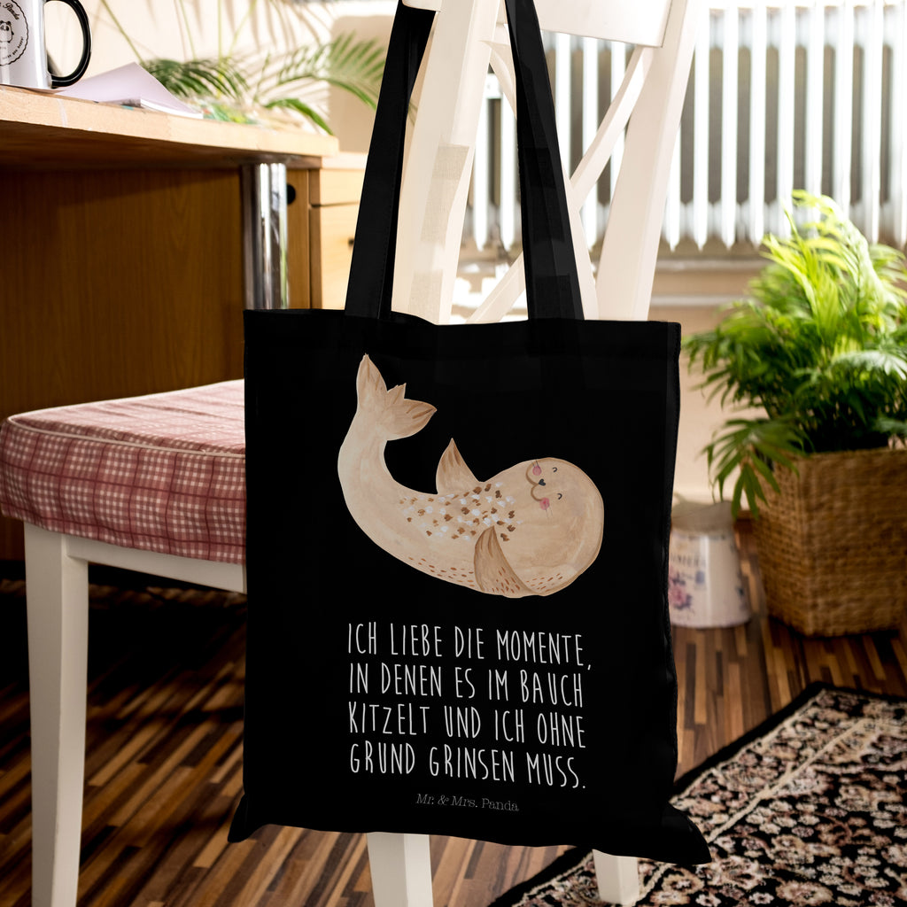 Tragetasche Robbe liegend Beuteltasche, Beutel, Einkaufstasche, Jutebeutel, Stoffbeutel, Tiermotive, Gute Laune, lustige Sprüche, Tiere, Robbe, Robben, Seehund, Strand, Meerestier, Ostsee, Nordsee, Lachen, Freude