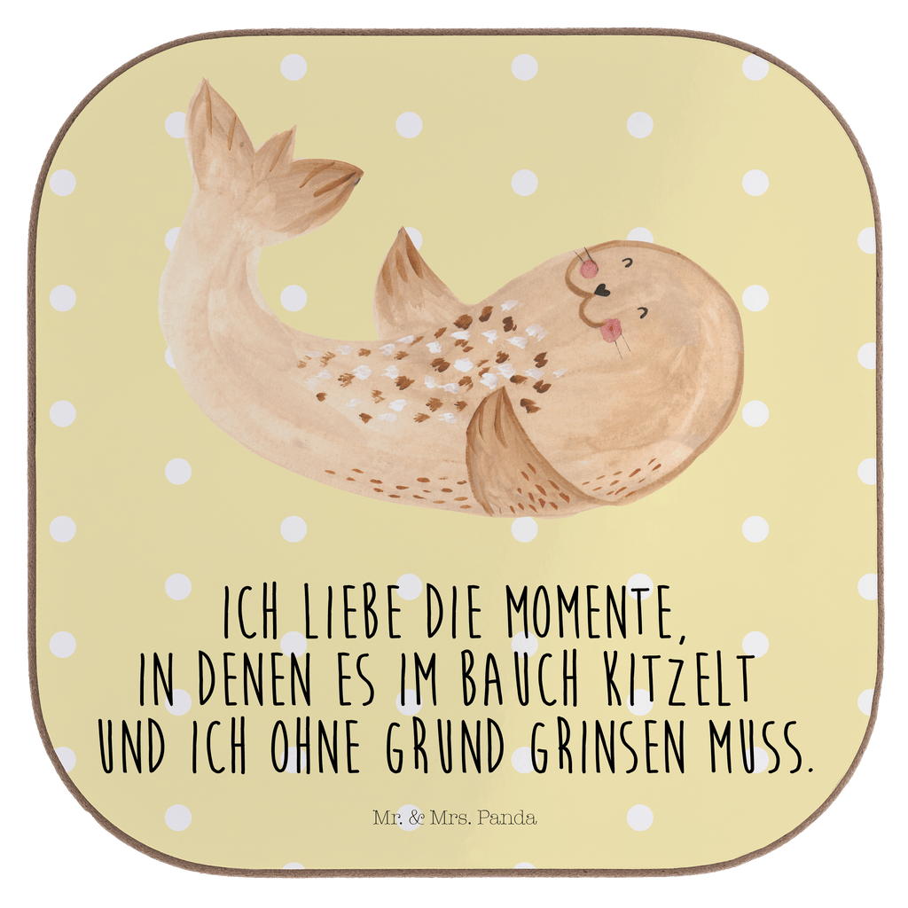 Quadratische Untersetzer Robbe liegend Bierdeckel, Glasuntersetzer, Untersetzer Gläser, Getränkeuntersetzer, Tiermotive, Gute Laune, lustige Sprüche, Tiere, Robbe, Robben, Seehund, Strand, Meerestier, Ostsee, Nordsee, Lachen, Freude