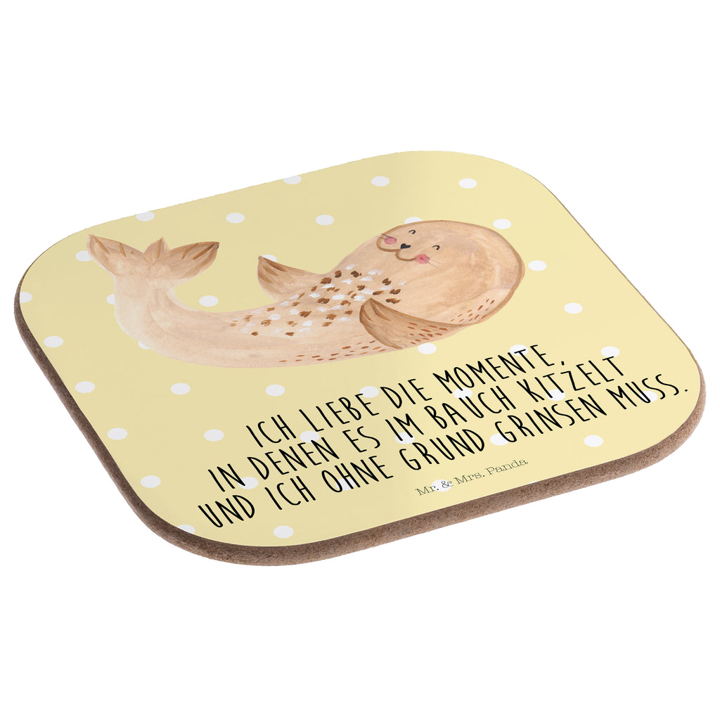 Quadratische Untersetzer Robbe liegend Bierdeckel, Glasuntersetzer, Untersetzer Gläser, Getränkeuntersetzer, Tiermotive, Gute Laune, lustige Sprüche, Tiere, Robbe, Robben, Seehund, Strand, Meerestier, Ostsee, Nordsee, Lachen, Freude