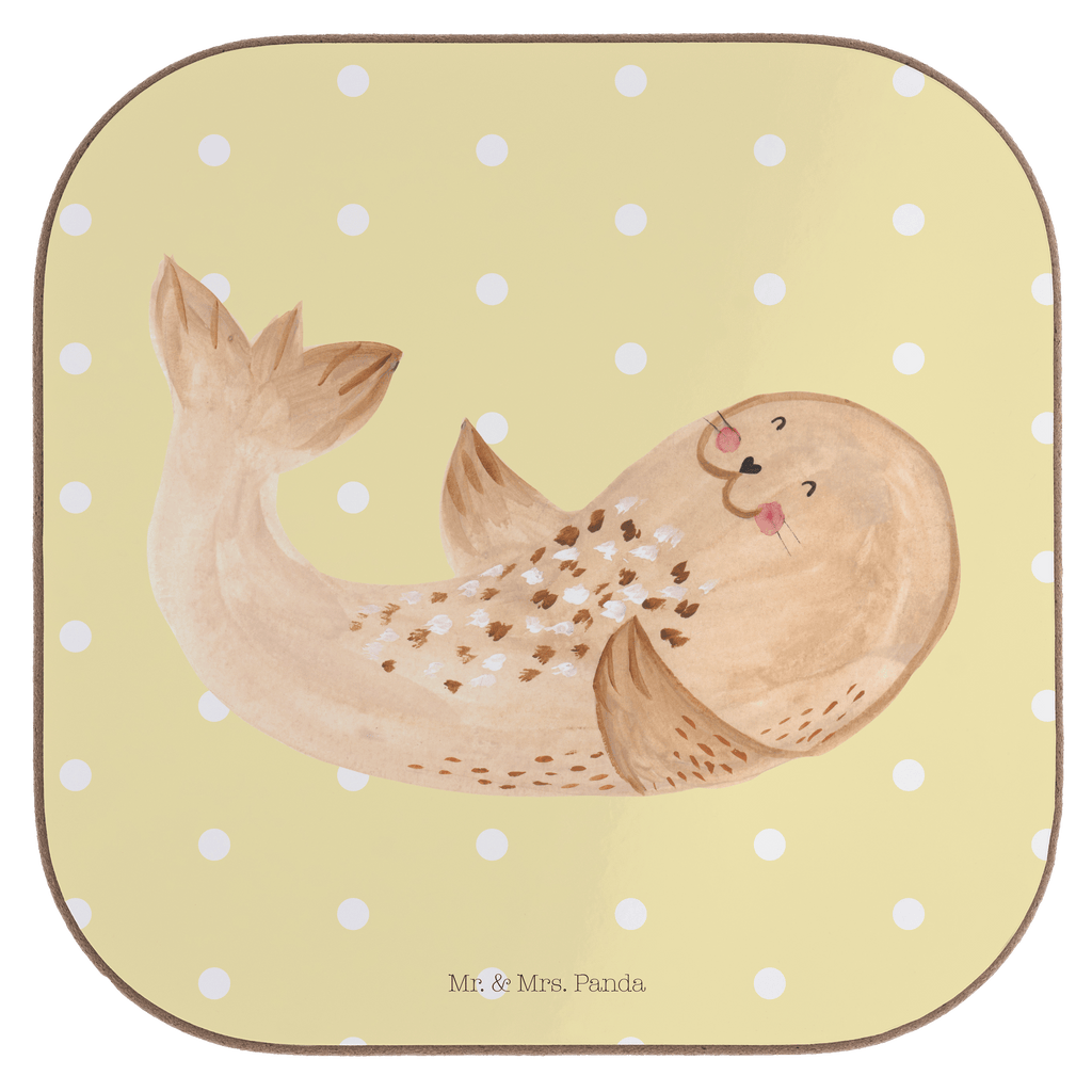 Quadratische Untersetzer Robbe liegend Bierdeckel, Glasuntersetzer, Untersetzer Gläser, Getränkeuntersetzer, Tiermotive, Gute Laune, lustige Sprüche, Tiere, Robbe, Robben, Seehund, Strand, Meerestier, Ostsee, Nordsee, Lachen, Freude