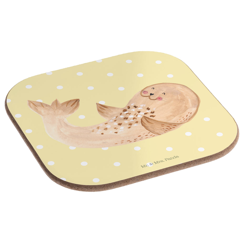 Quadratische Untersetzer Robbe liegend Bierdeckel, Glasuntersetzer, Untersetzer Gläser, Getränkeuntersetzer, Tiermotive, Gute Laune, lustige Sprüche, Tiere, Robbe, Robben, Seehund, Strand, Meerestier, Ostsee, Nordsee, Lachen, Freude