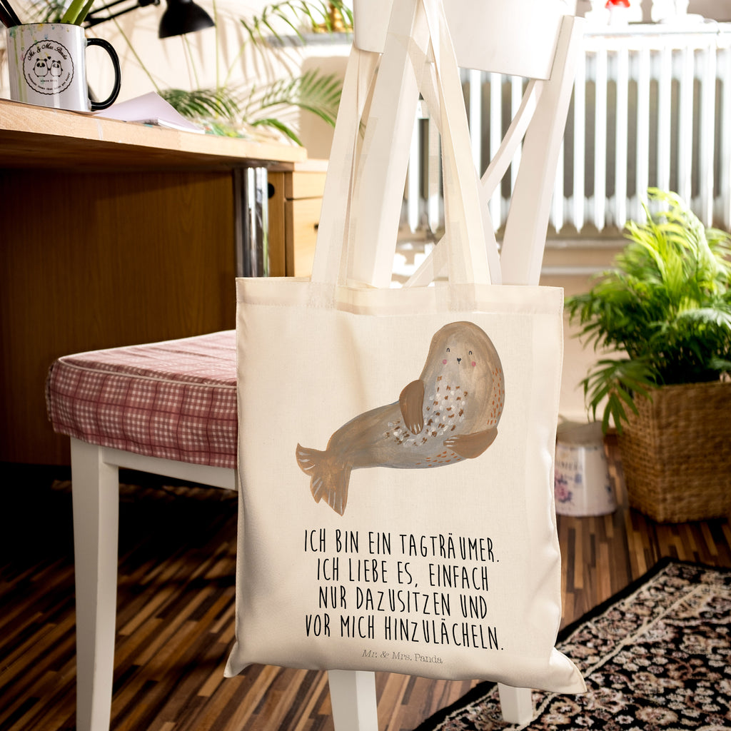 Tragetasche Robbe lachend Beuteltasche, Beutel, Einkaufstasche, Jutebeutel, Stoffbeutel, Tiermotive, Gute Laune, lustige Sprüche, Tiere, Robbe, Robben, Seehund, Strand, Meerestier, Ostsee, Nordsee